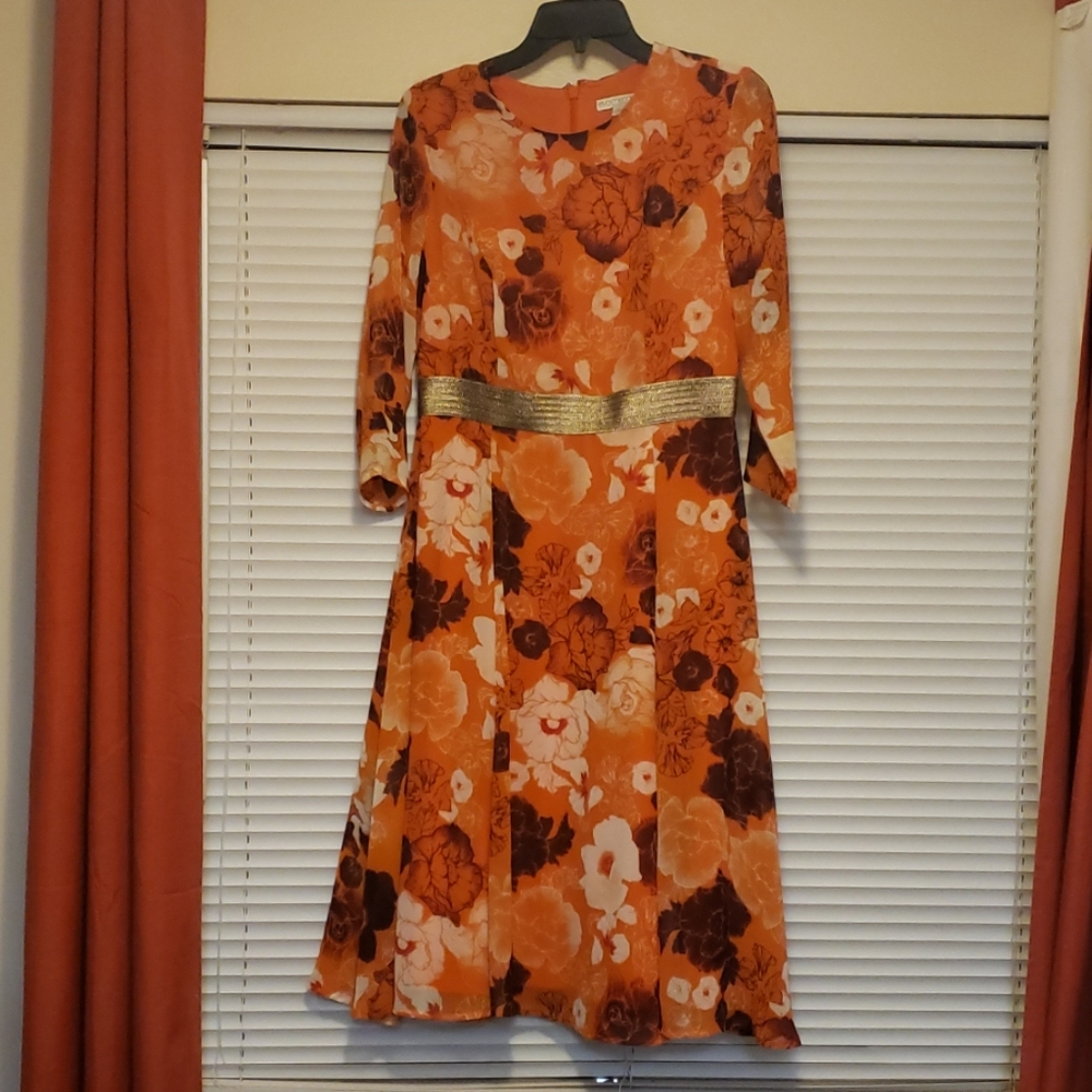NY&Co Eva Mendes Orange Floral Dress